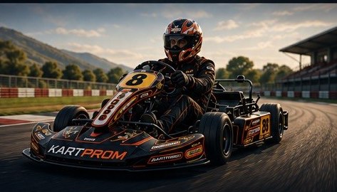 Racing kart number 8 on a real circuit
