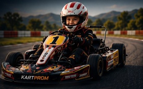 Smiling child in a kids racing kart