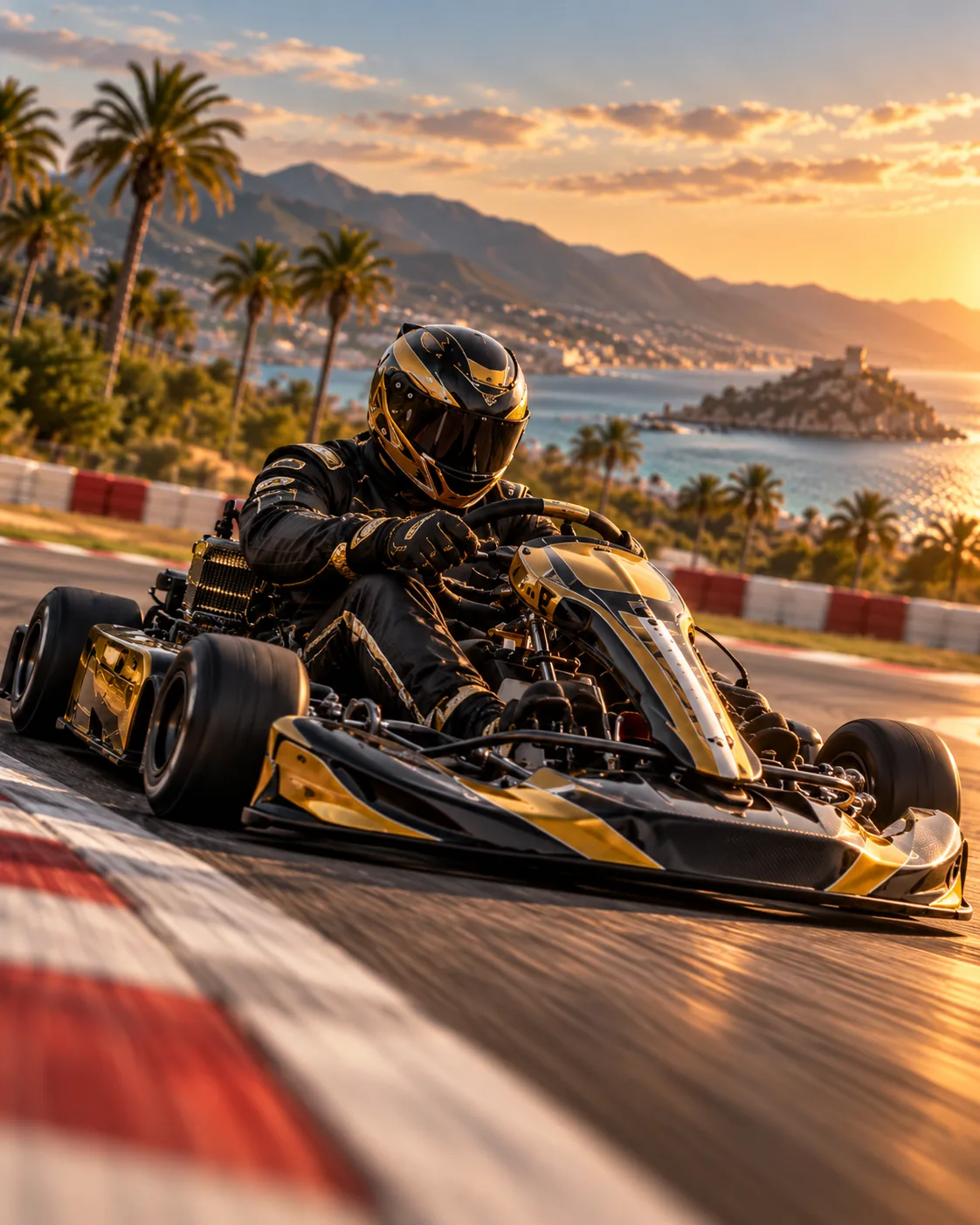 Kart cornering on a coastal track